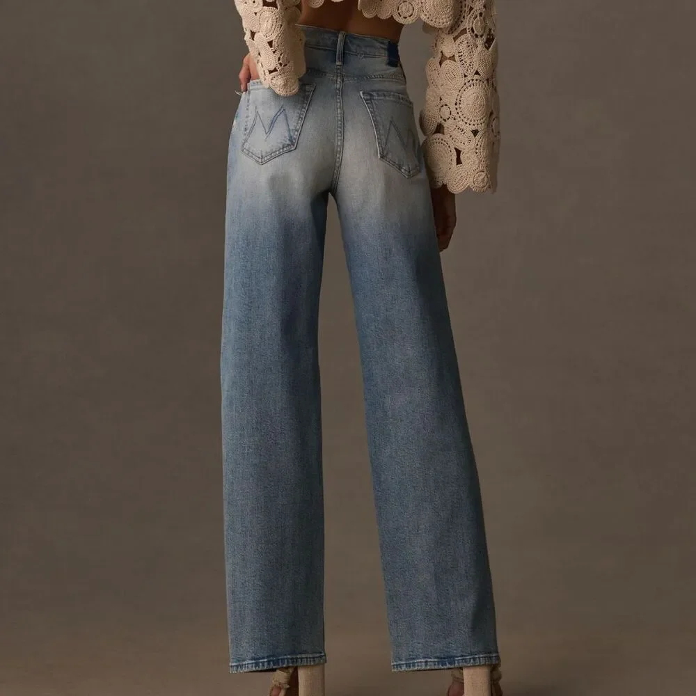 MOTHER Distressed Light Blue Flare Jeans - Picture 5 of 7